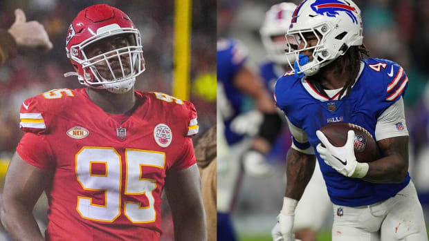 Chiefs defensive end Chris Jones and Bills running back James Cook